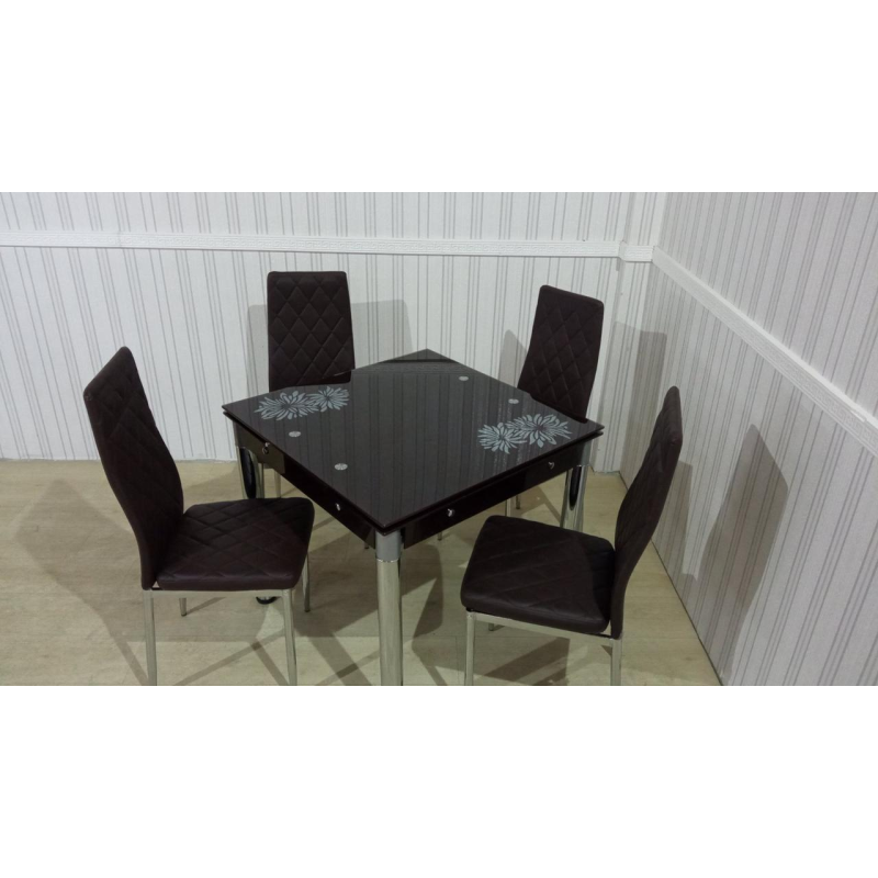 Комплект кухонний. Стіл і 4 стільці. Розмір 80*80 + 30 + 30 см. Скло