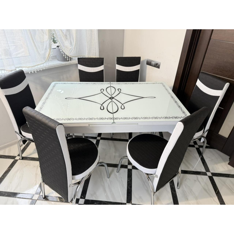 Обідній комплект розкладний стіл і 6 стільців Калинне скло Туреччина