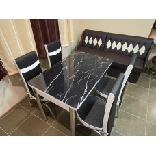 Обідній комплект стіл і 4 стільці 3D малюнок Кальоване скло Туреччина