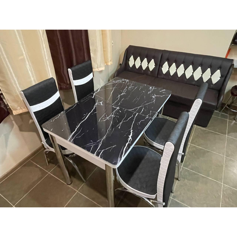 Обідній комплект стіл і 4 стільці 3D малюнок Кальоване скло Туреччина