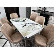 Обідні комплекти. Розкладний скляний стіл і 6 стільців Туреччина