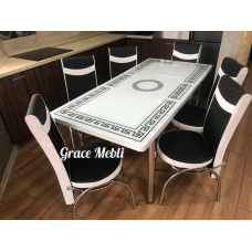 Стіл обідній розкладний і 6 стільців Калене скло Туреччина