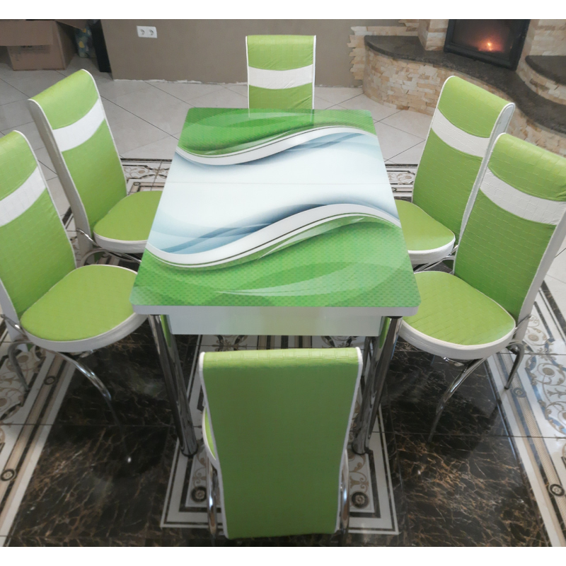 Комплект обідній розкладний стіл зі скла та 6 стільців Туреччина