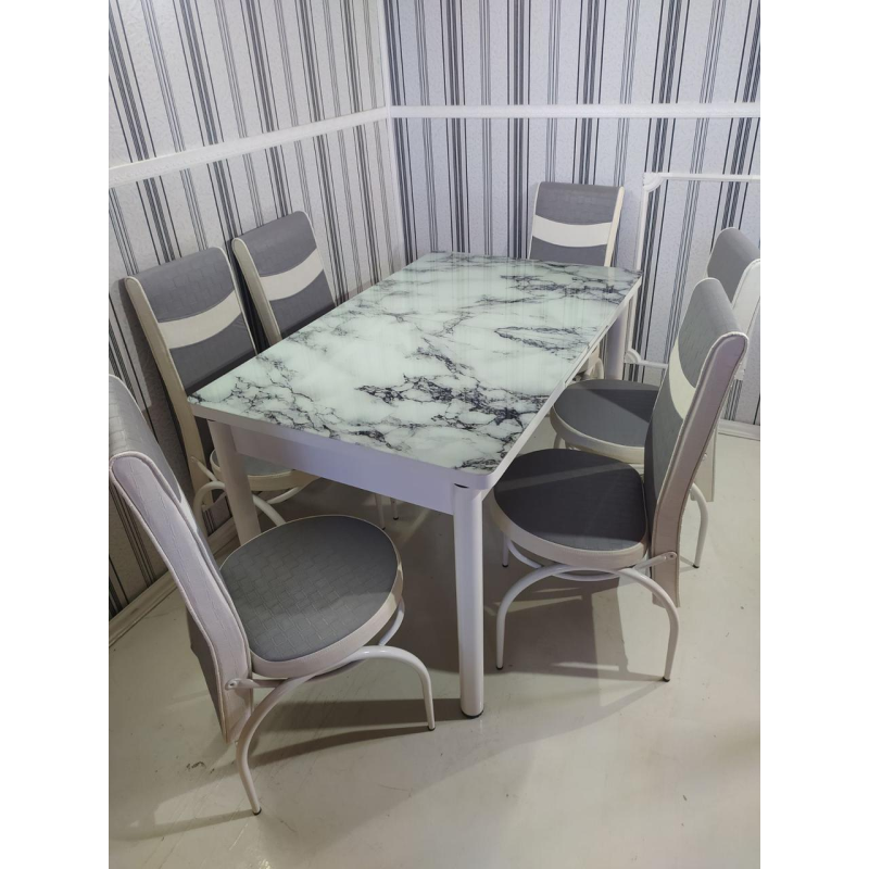 Комплект обідній скляний стіл для кухні та 6 стільців Туреччина