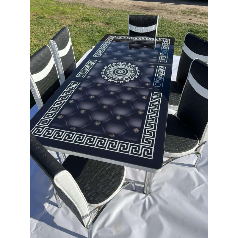 Комплект Великий скляний стіл для кухні та 6 стільців Туреччина