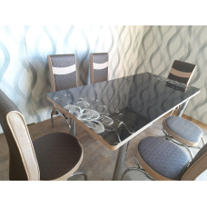 Обідній комплект розкладний стіл і 6 стільців. Калене скло Туреччина