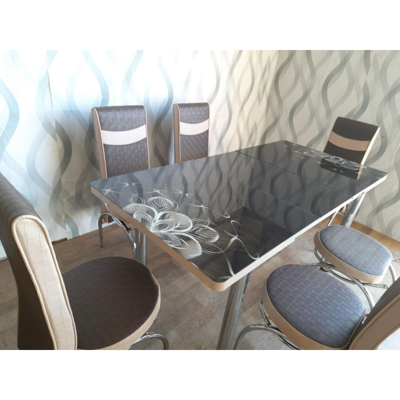 Обідній комплект розкладний стіл і 6 стільців. Калене скло Туреччина