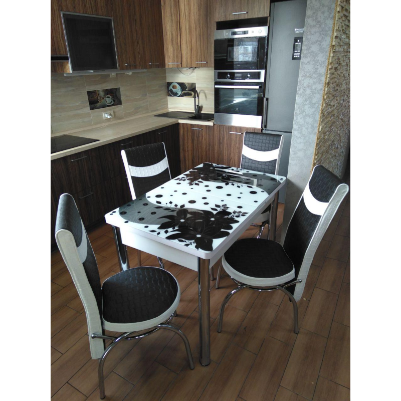 Обідній комплект розкладний стіл із каленого скла та 4 стільці. Турція