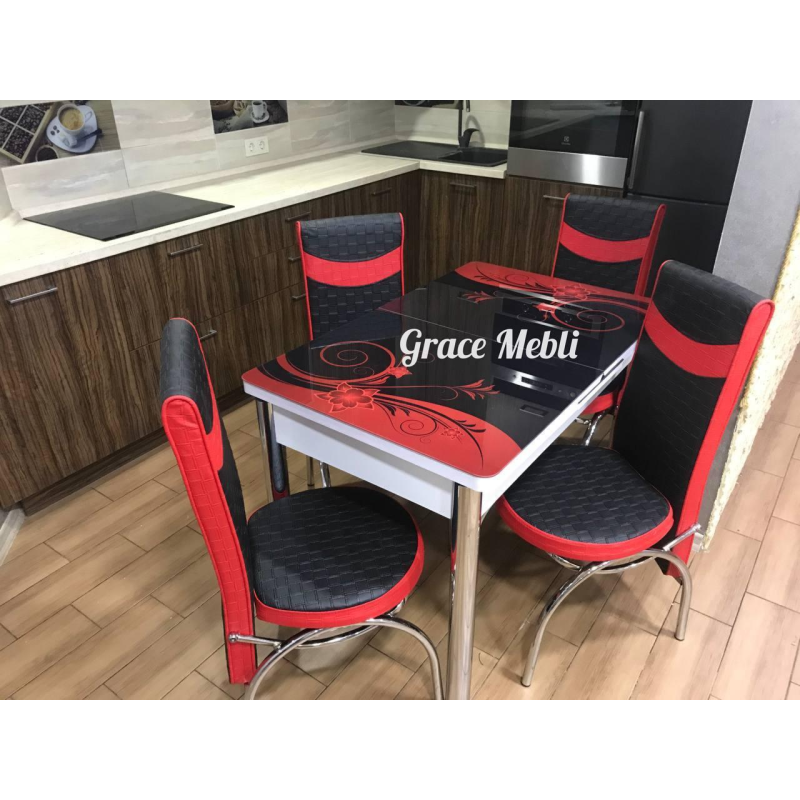 Стіл і 4 стільці Обідній комплект розкладний стіл зі скла Туреччина