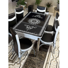 Обідній комплект. Скляний розсувний стіл І 6 Стільців Туреччина з 3 d ефектом.