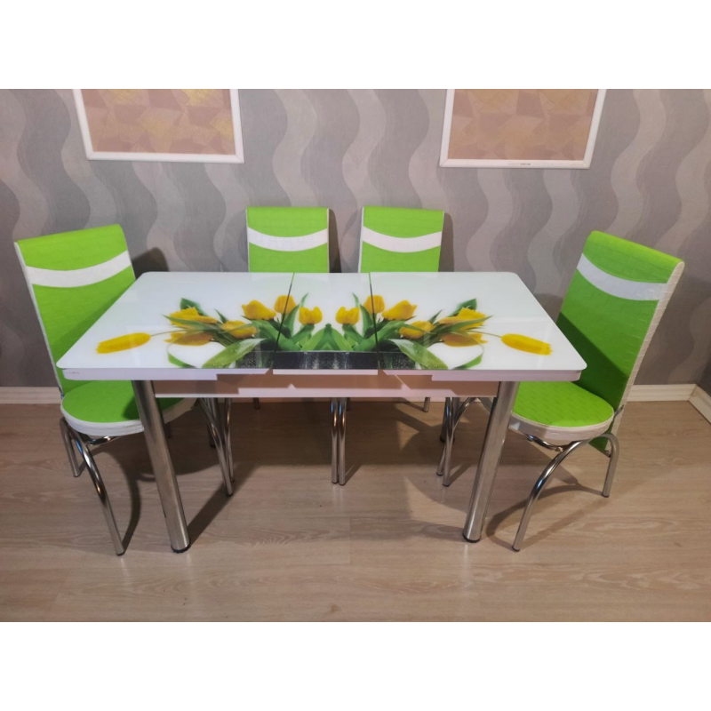 Комплект розкладний кухонний стіл і 4 стільці гартоване скло. Туреччина Комплект розкладний кухонний стіл і 4 стільці гартоване скло. Туреччина
