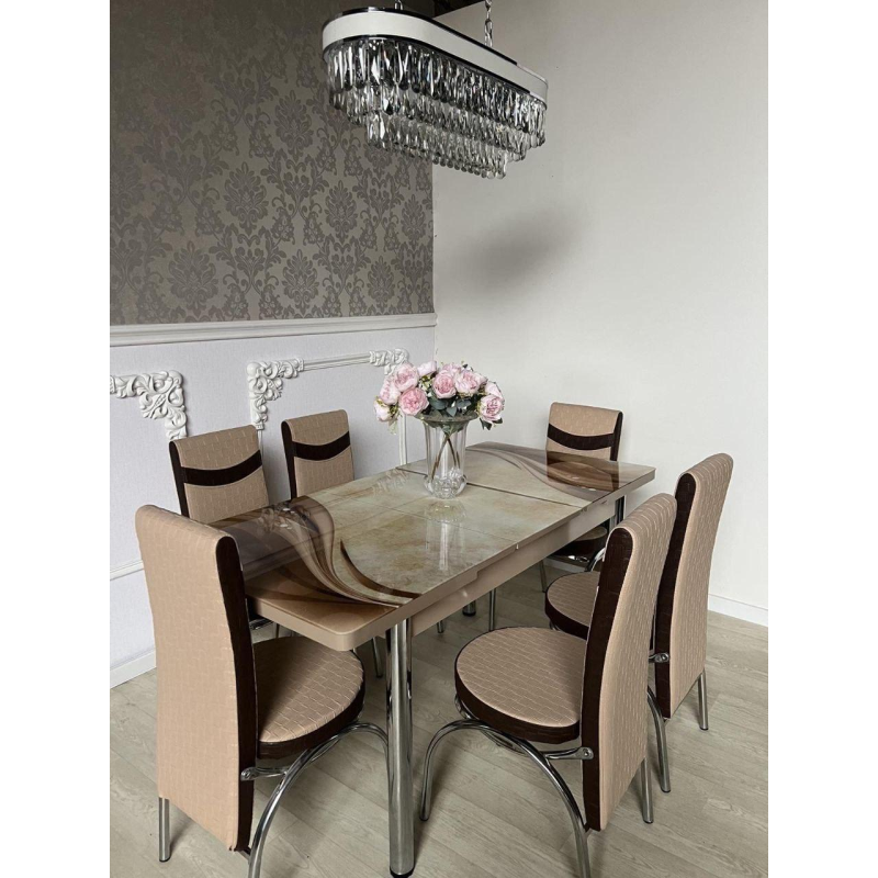 Обідній комплект. Розкладний скляний стіл і 6 стільців Туреччина