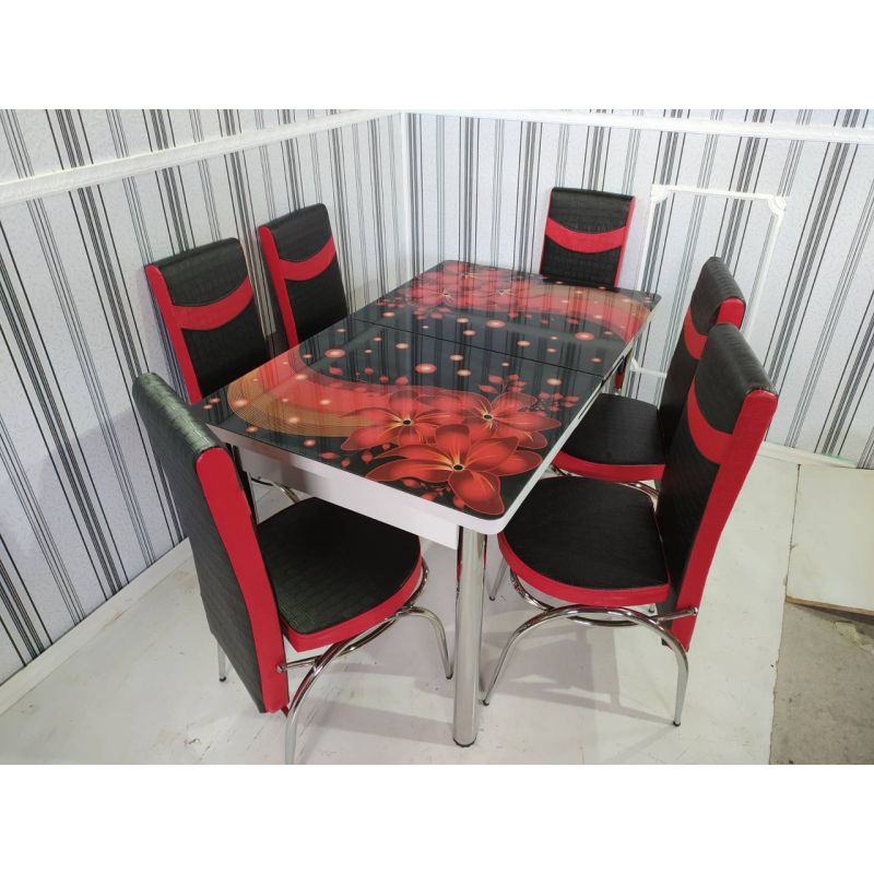 Обідні комплекти. Розкладний скляний стіл і 6 стільців Туреччина