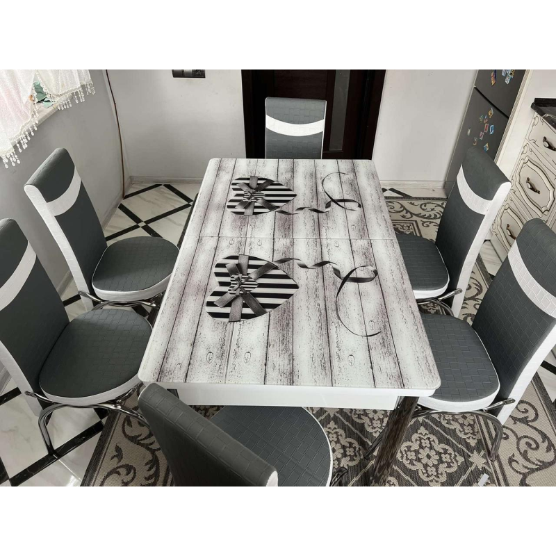 Обідні комплекти. Розкладний скляний стіл і 6 стільців Туреччина