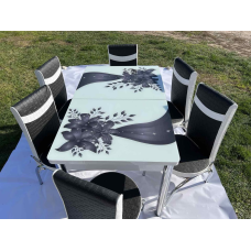 Кухонний стіл + 6 стільців. Гартоване скло. Розмір стола 130*80 см + 40 см ТУРЦІЯ