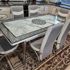 Обідній комплект стіл і 6 стільців 3D. Скло. Розкладний стіл.