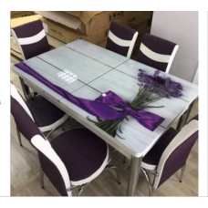 Обідній комплект. Скляний розсувний стіл І 6 Стільців Туреччина з 3 d ефектом.
