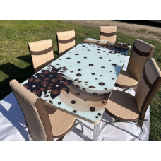 Кухонний стіл + 6 стільців Скло. Розмір стола 130 * 80 см + 40 см ТУРЦІЯ