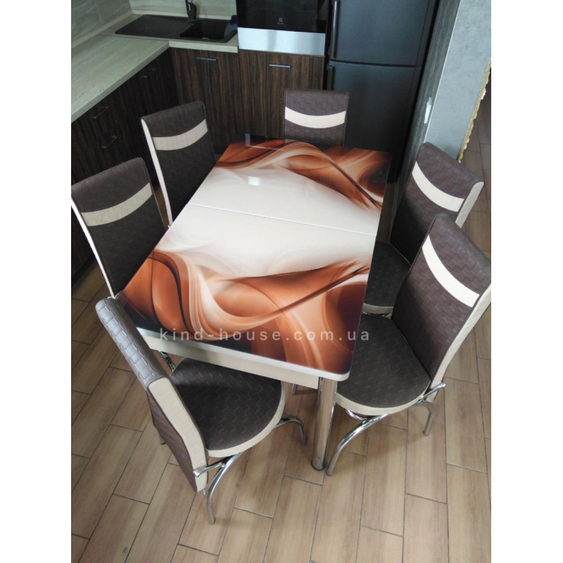 Стіл + 6стулів!Калене скло. Розмір стола 130*80 см + 40 см ТУРЦІЯ