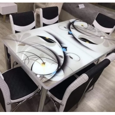 Обідні комплекти. Розкладний скляний стіл і 6 стільців Туреччина