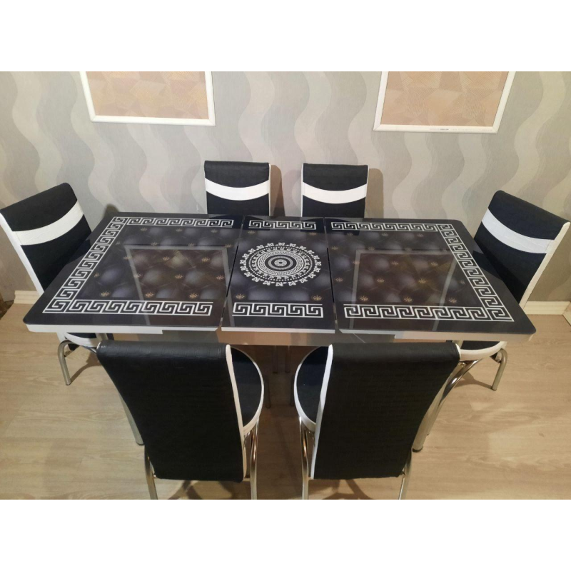 Обідній комплект. Скляний розсувний стіл І 6 Стільців Туреччина з 3 d ефектом.