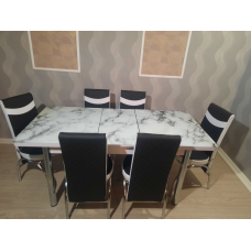 Обідній комплект. Скляний розсувний стіл І 6 Стільців Туреччина з 3 d ефектом.