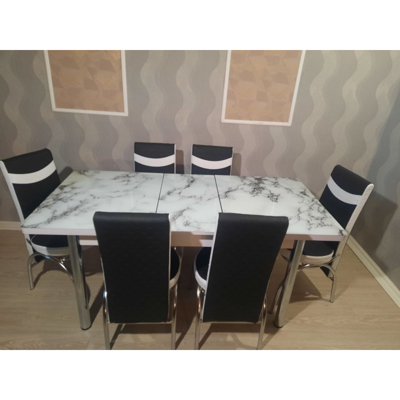 Обідній комплект. Скляний розсувний стіл І 6 Стільців Туреччина з 3 d ефектом.