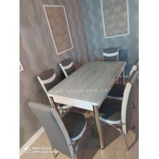 Обідній комплект стіл і 6 стільців 3D. Каленяне скло. Розкладний стіл.