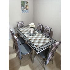 Обідній комплект. Скляний розсувний стіл І 6 Стільців Туреччина з 3 d ефектом.
