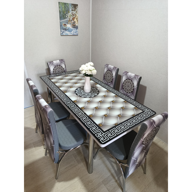 Обідній комплект. Скляний розсувний стіл І 6 Стільців Туреччина з 3 d ефектом.