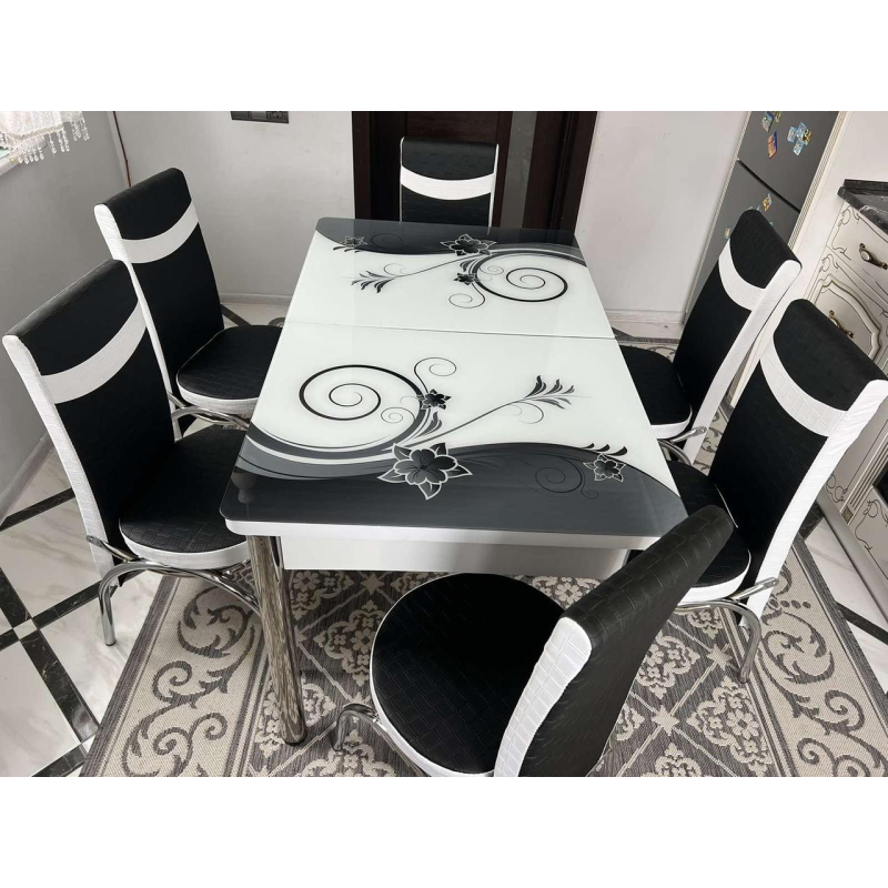 Обідні комплекти. Розкладний скляний стіл і 6 стільців Туреччина