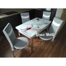 Комплект стіл і 4 стільці. Туреччина. Скляний стіл зі стільцями на кухню.