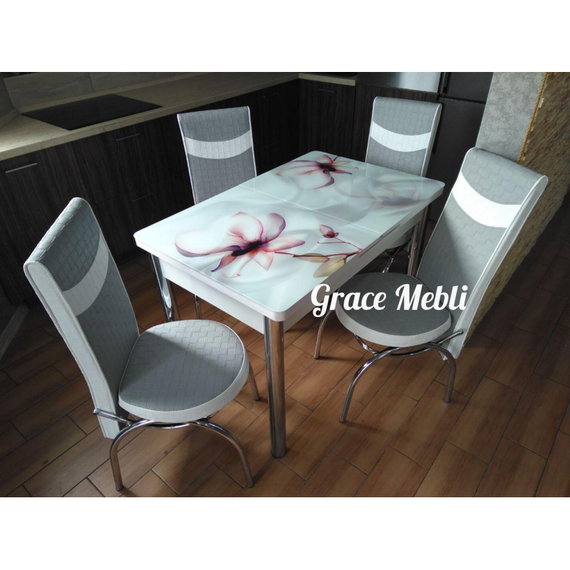 Комплект стіл і 4 стільці. Туреччина. Скляний стіл зі стільцями на кухню.