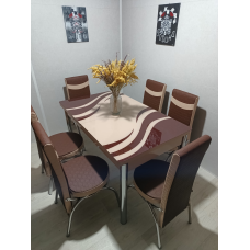 Обідній комплект стіл і 6 стільців 3D малюнок. Гартоване скло. Розкладний стіл
