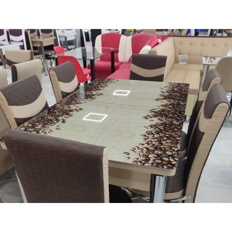 Обідні комплекти. Розкладний скляний стіл і 6 стільців Туреччина