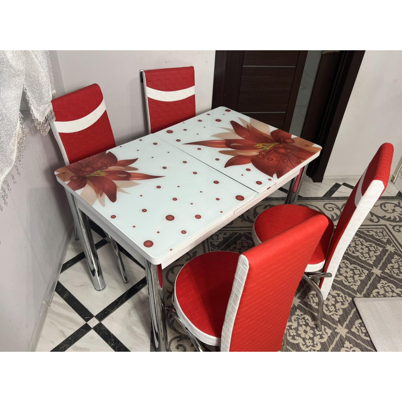 Комплект стіл і 4 стільці. Туреччина. Скляний стіл зі стільцями на кухню. Розмір столу 110*70