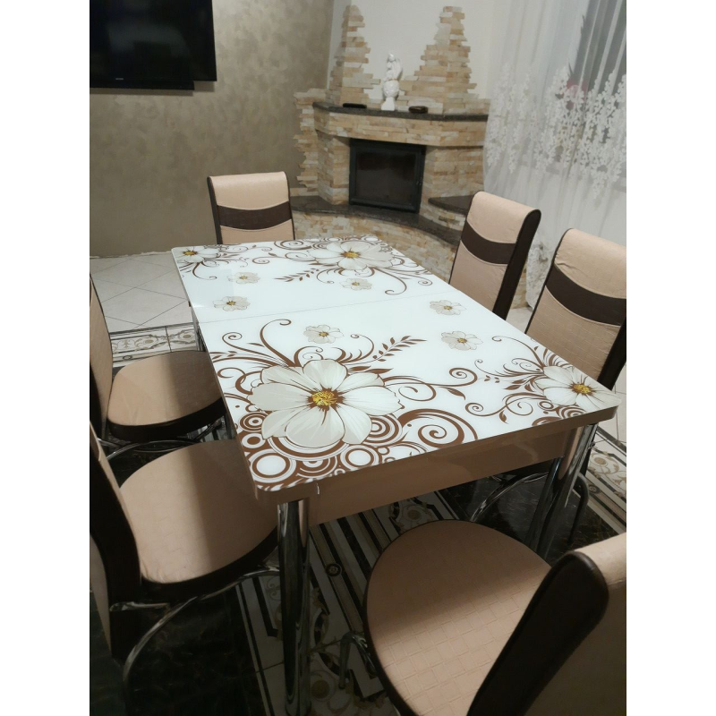 Комплект кухонний стіл і 4 стільці гартоване скло 130*80*170 см Туреччина