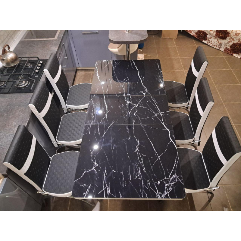 Кухонний стіл + 6 стільців Калене скло. Розмір стола 130*80 см + 40 см ТУРЦІЯ