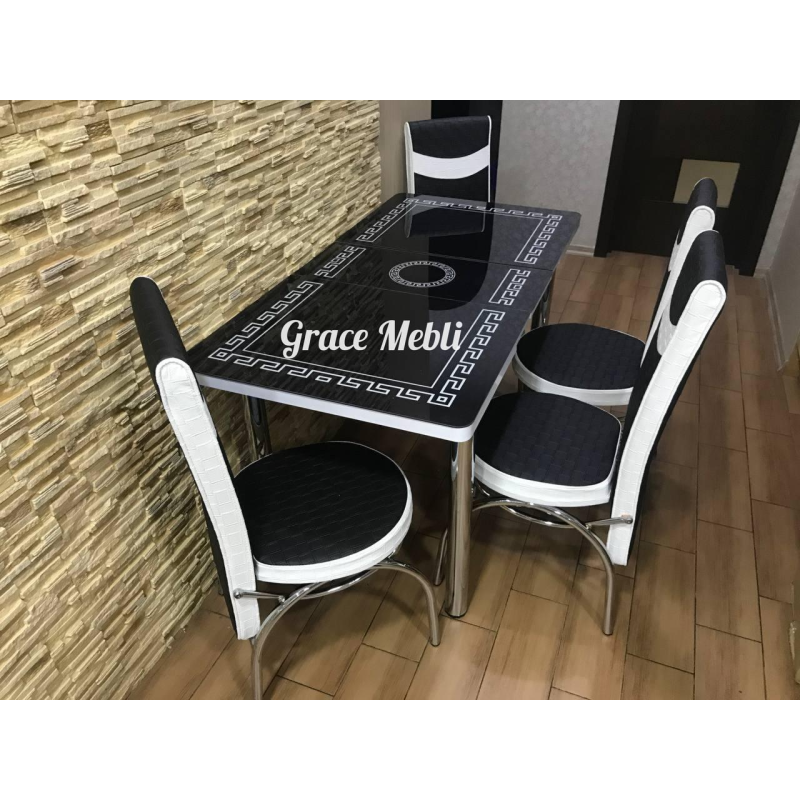Комплект кухонний стіл і 4 стільці гартоване скло 110*70*140 см Туреччина