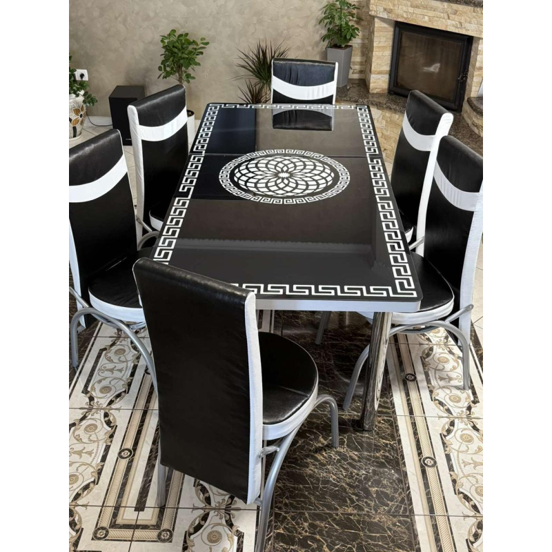 Розпродаж! Обідній Комплект розкладний стіл та 6 стільців. Гартоване скло Металевий каркас Туреччина