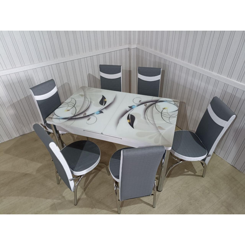 Розпродаж! Обідній Комплект розкладний стіл та 6 стільців. Гартоване скло Металевий каркас Туреччина