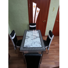 Розпродаж! Обідній Комплект розкладний стіл та 6 стільців. Гартоване скло Металевий каркас Туреччина