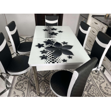 Обідній комплект розкладний стіл і 6 стільців. Калене скло Туреччина