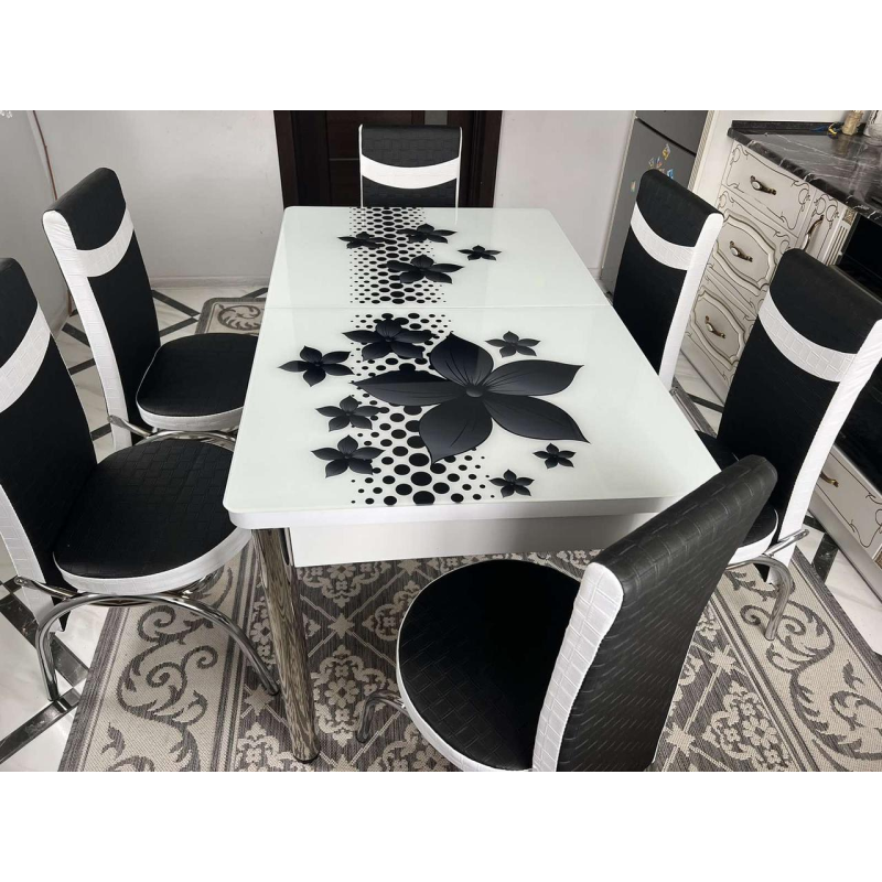 Обідній комплект розкладний стіл і 6 стільців. Калене скло Туреччина