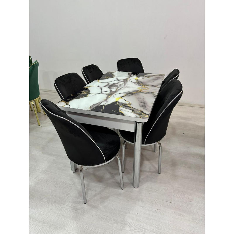 Розпродаж! Обідній Комплект розкладний стіл зі скла та 6 стільців Металевий каркас Туреччина