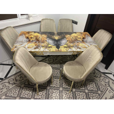 Розпродаж! Обідній Комплект розкладний стіл зі скла та 6 стільців Металевий каркас Туреччина