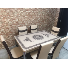 Комплект обідній скляний стіл для кухні та 6 стільців Туреччина (130*80 см вставка 40 см)