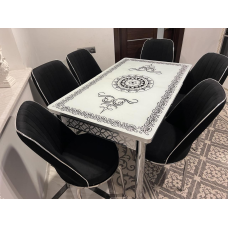 Розпродаж! Обідній Комплект розкладний стіл зі скла та 6 стільців Металевий каркас Туреччина