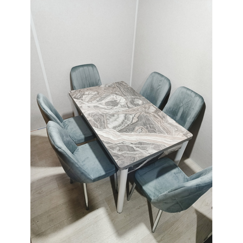 Розпродаж! Обідній Комплект розкладний стіл зі скла та 6 стільців Металевий каркас Туреччина