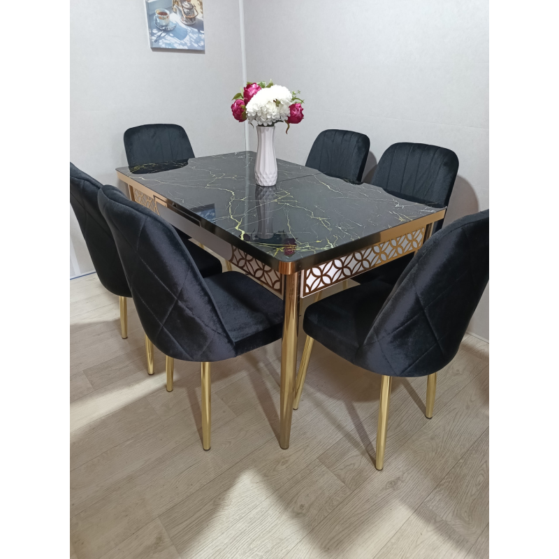 Розпродаж! Обідній Комплект розкладний стіл зі скла та 6 стільців Металевий каркас Туреччина